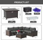 Kullavik 7 PCS Outdoor Patio Furniture Set with 43" 55000BTU Gas Propane Fire Pit Table PE Wicker Rattan Sectional Sofa Patio Conversation Sets for Outdoor,Grey