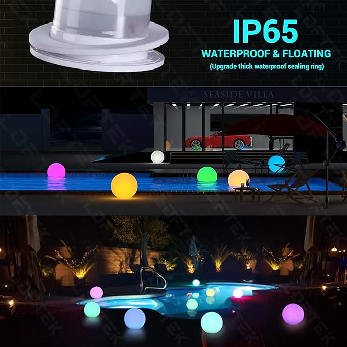 LOFTEK Floating Pool Lights - 6-inch Cordless Ball Light with Remote - 3 Modes & 16 RGB Color Changing Lamp Dimmable - Rechargeable & Hangable & Waterproof Shower Lamp for Party Decor -1 Piece