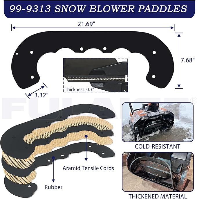 99-9313 Snow Blower Paddles with 55-8760 Scraper 95-6151 Drive Belt Replaces 88-0771, 125-1128, 55-9251, 55-9250 for Toro CCR 2400, CCR 2450, CCR 2500, CCR 3000, CCR 3600, CCR 3650 Snowthrower