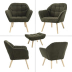 Modern Sherpa Accent Chair with Ottoman Set of 2, Fluffy Upholstered Lounge Chair with Footrest, Comfy Living Room Side Boucle Armchair for Small Space Bedroom, Green