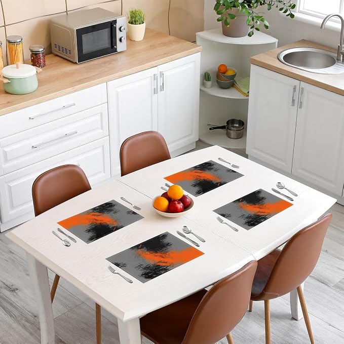 Feelyou Orange Grey Black Placemats Set of 4 18"x12" Kids Abstract Placemat for Kitchen Dining Table Decor Indoor Outdoor for Boys Geometric Table Place Mats, Modern Art