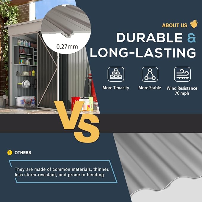AECOJOY 5' x 3' Outdoor Storage Shed, Small Metal Sheds & Outdoor Storage Clearance with Lockable Door, Utility and Tool Storage Garden Shed for Backyard, Patio, Outside use in Dark Grey