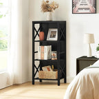 Bookcase, Industrial Small Bookshelf,4-Tier Narrow Bookcase Storage Organizer, Small Book Shelf for Small Spaces, Living Room, Bedroom and Home Office, Black