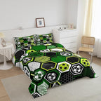 Erosebridal Boys Football Comforter Set King Soccer Sports Bedding Set Twin for Kids Teen,Geometric Honeycomb Down Comforter Hexagon Beehive Quilt Duvet Duvet Insert Green Black White 2 Pillow Cases
