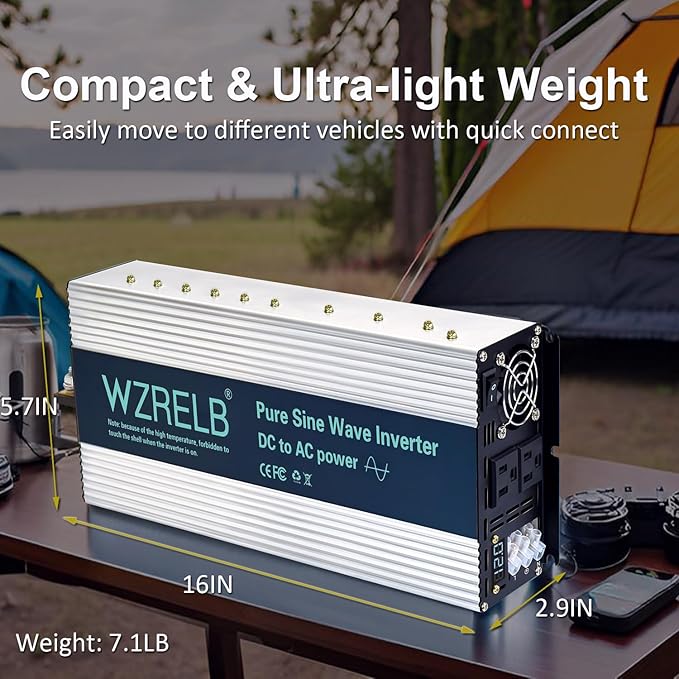 WZRELB 4000W Pure Sine Wave Inverter 48V DC to 110V 120V AC Power Converter with LED Display, Hardwire Terminal,Off-Grid Portable Power Inverter with Dual AC Outlets for Home, RV, Truck, Camping