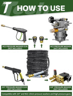 3/8" 4800PSI Pressure Washer Hose 125FT with Swivel Quick Connect for Cold/Hot Water Max 248°F, Kink Resistant Steel Wire Braided, Wear Resistant Power Washer Hose with M22 14mm Adapter