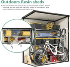 Aoxun Outdoor Storage Shed 5 x 3FT, Resin Shed with Floor and Lockable Door, Plastic Shed for Bike, Garbage Can, Tool, Accessories, Lawn, Garden - Beige
