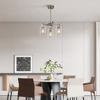 3-Light Brushed Nickel Dining Room Light Fixture,Modern Kitchen Chandeliers Over Table，Adjustable Height Industrial Hanging Pendant Lights for Kitchen Island with Glass Shade