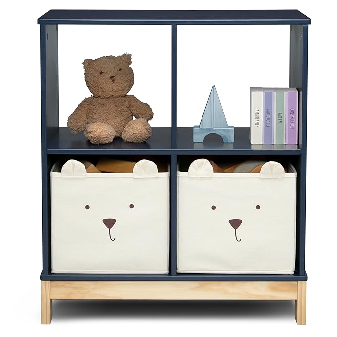 Delta Children babyGap Graham 4-in-1 Convertible Crib with Storage Drawer + Brannan Bear Bookcase with Bins + Brannan Bear Wall Shelf with 4 Hooks, Navy/Light Blue (Bundle)