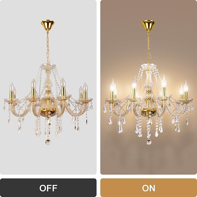 Modern Elegant 10 Lights K9 Crystal Glass Chandelier Golden Pendant Ceiling Lighting European Style for Dining Living Room Bedroom Transparent, 10 E12 Bulbs Required