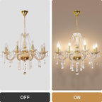 Modern Elegant 10 Lights K9 Crystal Glass Chandelier Golden Pendant Ceiling Lighting European Style for Dining Living Room Bedroom Transparent, 10 E12 Bulbs Required