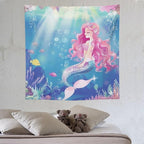 HZOHNAGO Mermaid Girls Tapestry Watercolor Mermaid Princess Pink Hair Pattern for Kids Room Decoration Printed Wall Tapestry Wall Hanging for Bedroom Living Room Dorm 60" W x 60" H