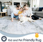 10x12 Washable Area Rug for Living Room Bedroom: Non-Slip Modern Blue Grey | Machine Washable TPR Backing, Stain-Resistant Low Pile, Pet & Kid Friendly, Abstract Decor for Dining Room, Dorm, Home Office