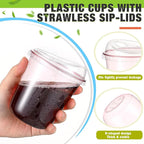 Ziliny 50 Sets Clear Plastic Coffee Cups with Sip Lids, Disposable Plastic PET Crystal Cups for Iced Coffee, Smoothie, Cold Beverage, Drink Shops and Party Catering (Clear Pink,14 oz)