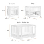 Babyletto Yuzu Convertible All-Stages Bassinet, Midi, Full-Size Crib in White, Greenguard Gold Certified, Portable & Adjustable with Conversion Kits and Pads Included