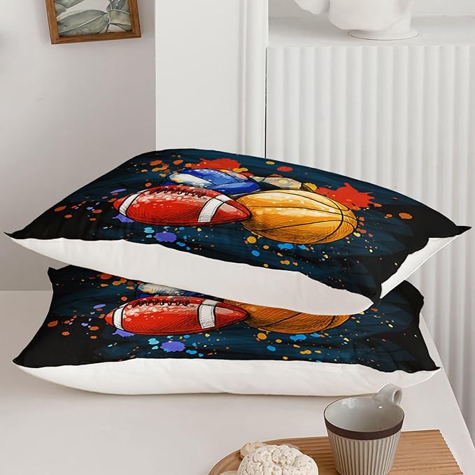 Axolotl Ball Game Bedding Set Twin,Basketball Comforter Set Sports Bedding,Volleyball Comforter Set Soccer Bedding,Football Comforter Colorful Grunge Style for Kids Boys Teens,1 Quilt 2 Pillowcases