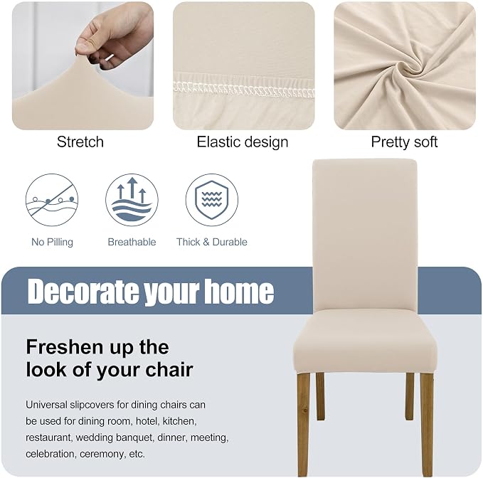 Dining Chair Covers, Stretch Seat Covers, Washable Furniture Protector | 4 Pack, Washable, Stretch Fit, Soft, Non Slip, Dining Chair Covers, Seat Protector, Furniture Cover,Easy Clean