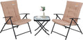 Nice C Outdoor Dining Sets, Patio Furniture Set, 8 Piece Set with Umbrella, Garden Outdoor Furniture Table Set with Tilted Removable Umbrella, Glass Table, and 6 Folding Chairs (Nude-3 Piece)