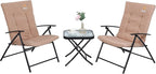Nice C Outdoor Dining Sets, Patio Furniture Set, 8 Piece Set with Umbrella, Garden Outdoor Furniture Table Set with Tilted Removable Umbrella, Glass Table, and 6 Folding Chairs (Nude-3 Piece)