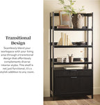 Walker Edison Modern Reeded 4-Shelf Bookshelf Bottom, 33 Inch, Two-Drawer Black