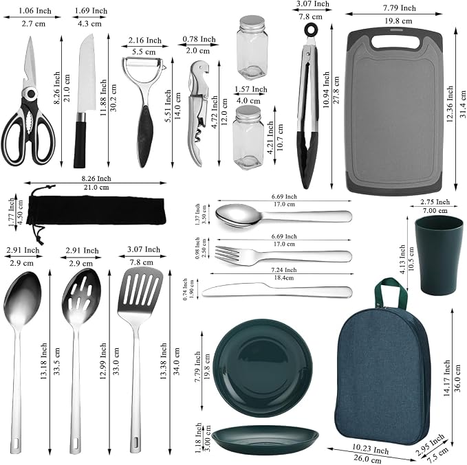 Berglander Camping Essentials, Camping Cooking Utensils Set, Camping Accessories Gear Must Haves, Come with Camping Silverware Sets, Plates and Cups, Great for Outdoor Stove, Picnic, BBQ