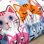 Cat Full Comforter Set for Bedroom - 3Pcs Colorful Cat Comforter Set for Teens Kids Cute Cartoon Cat Bedding Set Ultra Soft Warm Lightweight Kawaii Animal Patterns Comforter with 2 Pillowcases