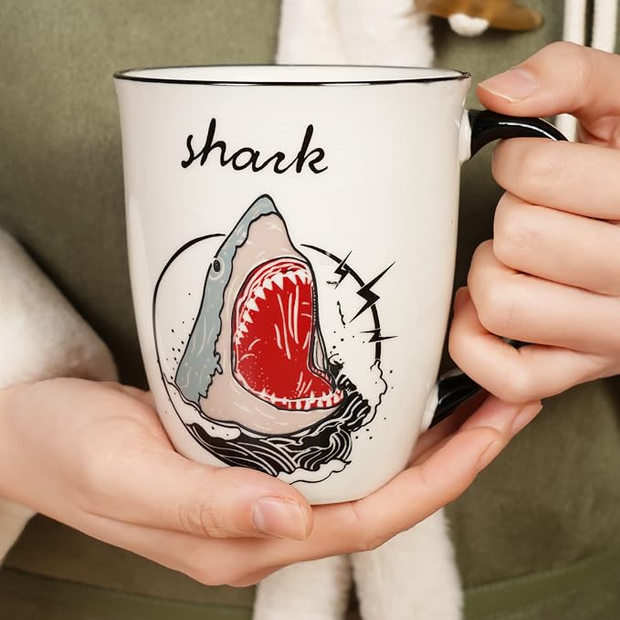 Shark Heat Changing Coffee Mug Cool Color Changing Mug Ceramic Coffee Mug Gifts for Men Women Black and White