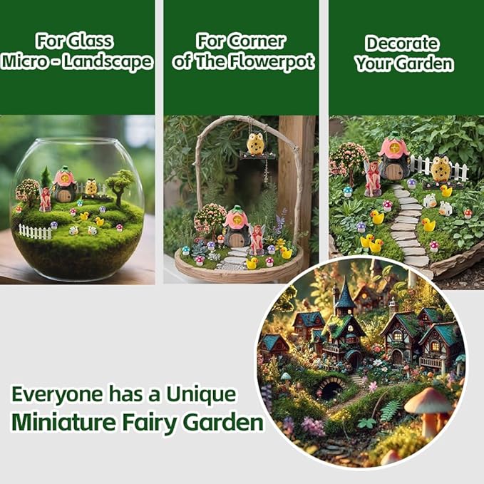 20Pcs Outdoor Miniature Fairy Garden Accessories Kit with Fairy House & Mini Resin Animals - Miniature Garden Decor Gifts for DIY Micro-Enthusiasts