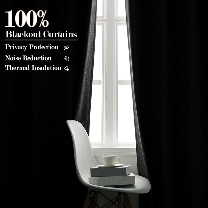 Extra Wide 100% Blackout Linen Textured Curtains - Room Dividers, W200 x L84 (1 Panel), Pinch Pleat Drapes for Living Room, Full Light Block Out Drapery for Sliding Door, Mid Grey