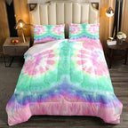 Erosebridal Kids Tie Dye Comforter Set, Bohemian Psychedelic Duvet Sets King Size for Girls Boys Teens Women Bedroom, Boho Gypsy Spiral Bedding Set Watercolor Trippy Duvet Insert, Pink Teal Blue