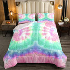 Erosebridal Kids Tie Dye Comforter Set, Bohemian Psychedelic Duvet Sets Twin Size for Girls Boys Teens Women Bedroom, Boho Gypsy Spiral Bedding Set Watercolor Trippy Duvet Insert, Pink Teal Blue