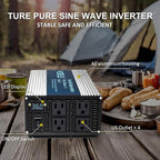WZRELB 2000W Pure Sine Wave Inverter 36V DC to 110V 120V AC Power Converter with LED Display, Off-Grid Portable Power Inverter with 4 AC Outlets for Home, RV, Truck, Camping