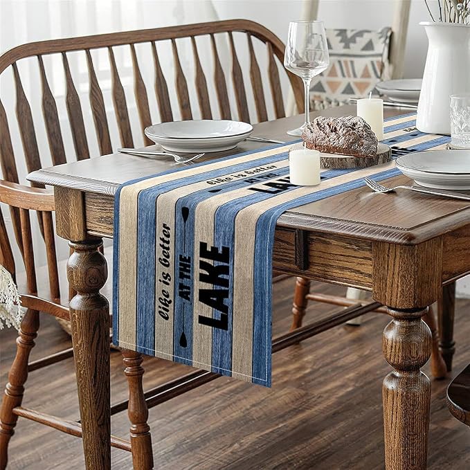 jejeloiu Lake House Table Runner,13" x 91" Camping Kitchen Dining Decoration for Home Party 13x72 Inch Kids Boys Girls Rustic Wooden Paddle Farmhouse Decor Home Decor for Living Room Dresser Scarfs