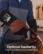 TOPDC Welding Gloves 16Inch 1000℉Heat/Fire Resistant Reinforced Leather Fireproof Gloves with Kevlar Stitching for Mig, Tig, Stick, Forge, BBQ, Grill, Oven, Fireplace, Furnace, Animal Handling, MEDIUM