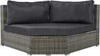 Patio 7-Piece Set, Half-Moon Curved Sectional Sofa Outdoor Rattan Furniture with Ottoman and No-Slip Cushions for Balcony, Porch, Garden, Zc-Grey