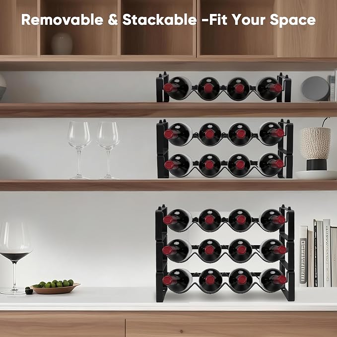 Wine Rack for Countertop – Stackable Freestanding Bottle Organizer for Kitchen, Pantry, Bar Cabinet & Small Spaces – Compact Metal Shelf & Modular Storage Stand (1-Tier)