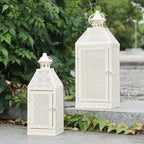 NEEDOMO 2Pack Outdoor Lantern, 16" Large White Candle Lanterns Decorative Indoor, Metal Frame with Glass, Vintage Farmhouse Lantern Decor for Front Porch, Garden, Patio, Pathway, Balcony,Yard