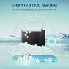 Countertop Ice Makers Machine, Portable Ice Machine Producing 9 Ice Cubes Within 6 Mins, Bullet Ice Available in Two Sizes(S/L), Compact Mini Ice Maker Appliance for Home Kitchen Camping (Soot)