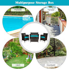 Goplus 4-Piece Rattan Patio Set, Outdoor/Indoor Wicker Conversation Set for Pool, Backyard, Lawn, Wicker Chairs and Sofa with Soft Cushion, Rattan Furniture with Tempered Glass Coffee Table