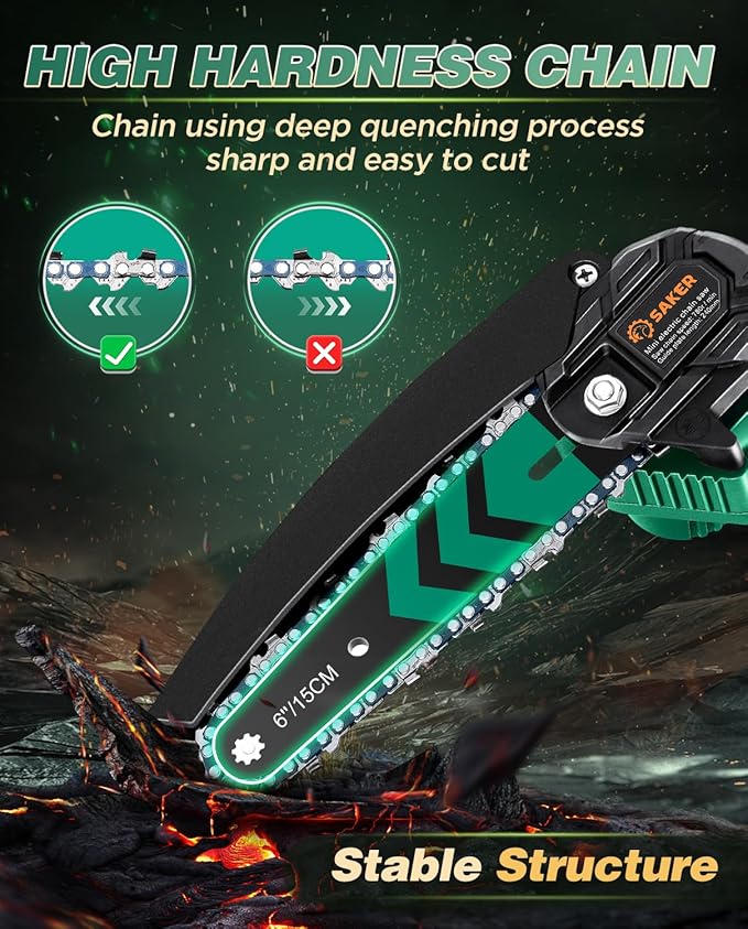 Saker Mini Chainsaw with Auto Oiler|6 Inch Chainsaws[2025 Upgraded]|Mini Cordless Electric Chain Saw|Small Handheld Portable Chainsaw Battery Powered for Tree Trimmer and Garden 2 Batteries+3 Chains
