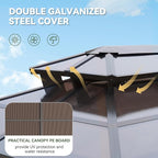 Aoxun 8'x5' Hardtop Grill Gazebo, Outdoor Barbecue Gazebo with Double Polycarbonate Top & 2 Side Shelves & Hooks, Aluminum Grill Canopy for Patio, Lawn, Garden (Brown)