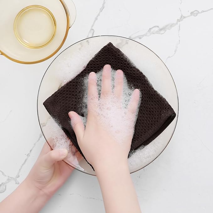 Homaxy 100% Cotton Waffle Weave Kitchen Dish Cloths 18-Pack, Dark Brown | 12 x 12 Inches, Ultra Soft Absorbent Dish Towels, Quick Drying Dish Rags with Hanging Loop