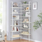 HOMISSUE Corner Bookshelf,12-Tier L Shaped Bookshelf, Double Wide Corner Wall Mount Bookcase with Metal Frame and Wood,Modern Industrial Corner Shelf for Living Room, Kitchen, Home Office White