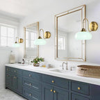 Mid Century Wall Sconce Green Glass Globe Wall Lamp for Dining Room Modern Gold Semi Flush Mount Hard-Wired Wall Light Fixture for Hallway, Kitchen, Indoor Use