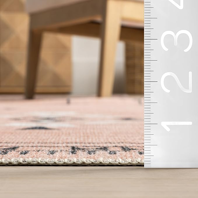nuLOOM Evalyn Southwestern Machine Washable Ultra Thin Area Rug, 5' x 8', Pink