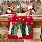 GEEORY Christmas Table Runner 13x120 Inch, Xmas Trees Snowflakes Holiday Decorative Farmhouse Table Decoration for Kitchen Dinning, Indoor Outdoor Dinner Party Decor (Red) GT150-120