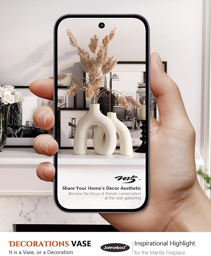 Hug Donut Decorative Vase Set - Modern Nordic Boho Style Vases Home Decor, Matte Ceramic Decorations for Living Room Shelf, Bookshelf Mantle Entryway Table or Console Décor (Cream White)
