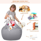 Aubliss Stuffed Animal Storage Bean Bag Chair Cover (No Beans)，Stuff and Sit Storage Bean Bag for Kids Toy Storage，Medium 32"-Canvas Solid Grey