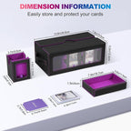 Commander Deck Box for MTG, 6-Deck Modular Card Case with Dice Tray Holds 600+ Double-sleeved Cards, Removable Trading Cards Storage Box with 35PT Magnetic Card Holders for TCG, Black Purple