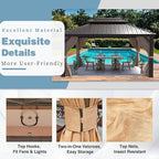MELLCOM 10'x13' Hardtop Gazebo, Galvanized Steel Double Roof Metal Canopy with Aluminum Frame, Brown Permanent Patio Gazebos with Curtains and Netting for Patios, Gardens, Lawns